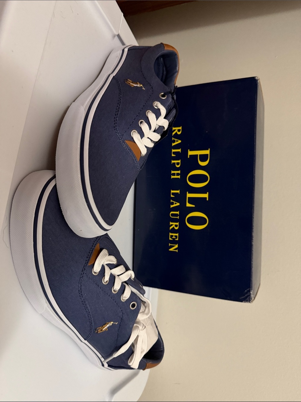 Polo by Ralph Lauren Navy Canvas Low-Top Sneakers with White Soles